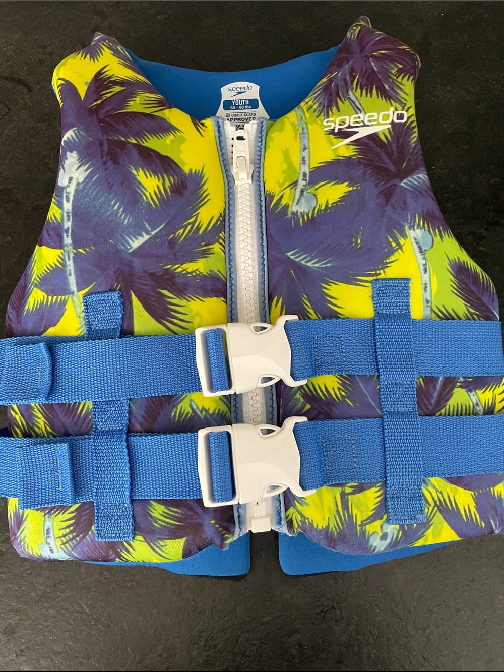 Speedo Youth Palm-Print Swim Vest in Blue and Yellow